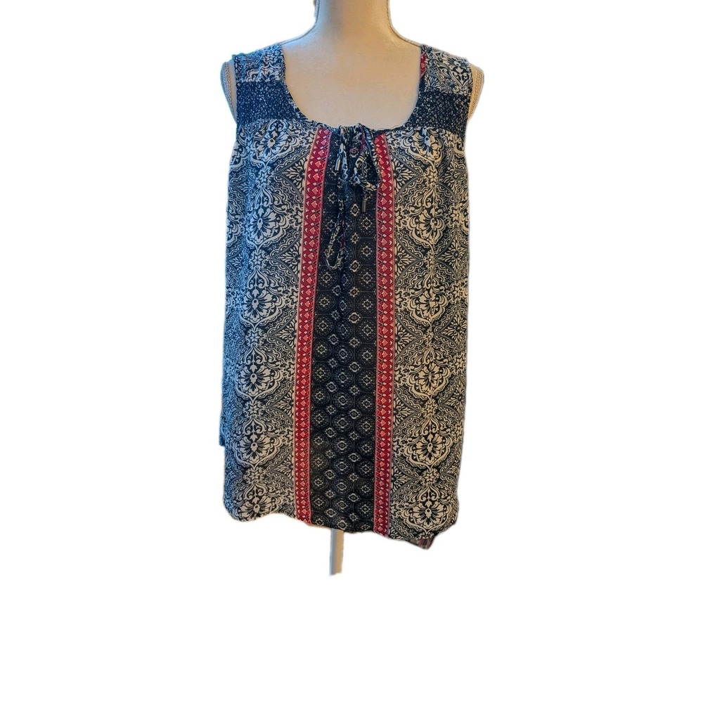 Westport 1962 Shirt Womens 1X Blue Bandana Lace Yoke Sleeveless Summer Comfy